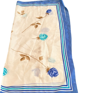 Vintage Italian Polyester Scarf 70’s/80’s Hand Rolled Hem Blue White Brown